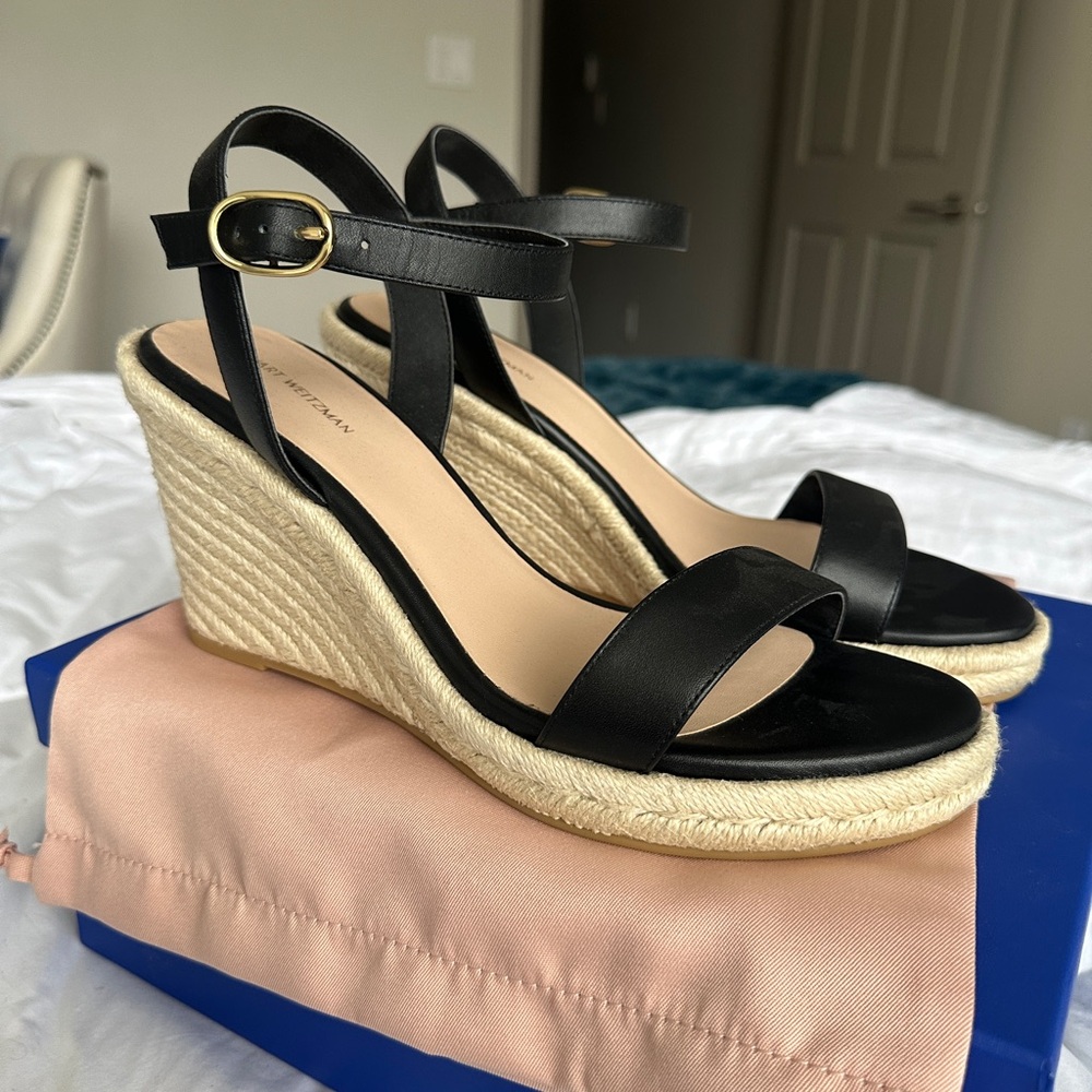 Stuart Weitzman Black Teddi Wedges